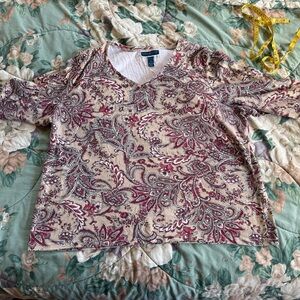 Karen Scott Floral Top with Red and Cream Accents